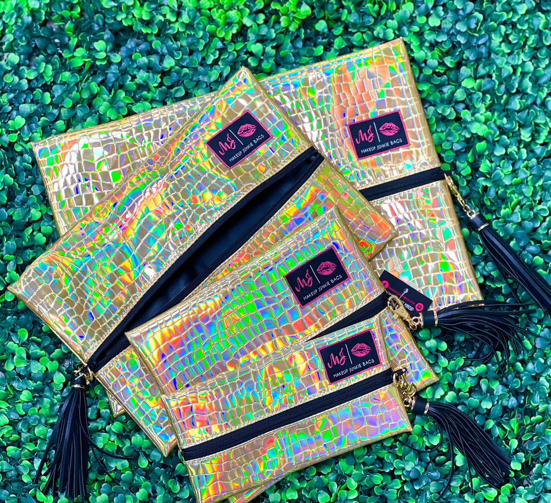 Makeup Junkie Bags - Holographic Gold Struck [Ready to Ship]