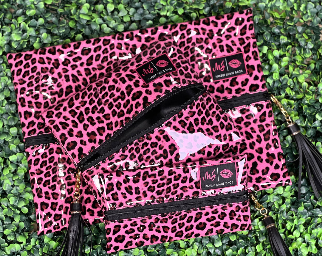 Makeup Junkie Bags - Pink Leopard Patent