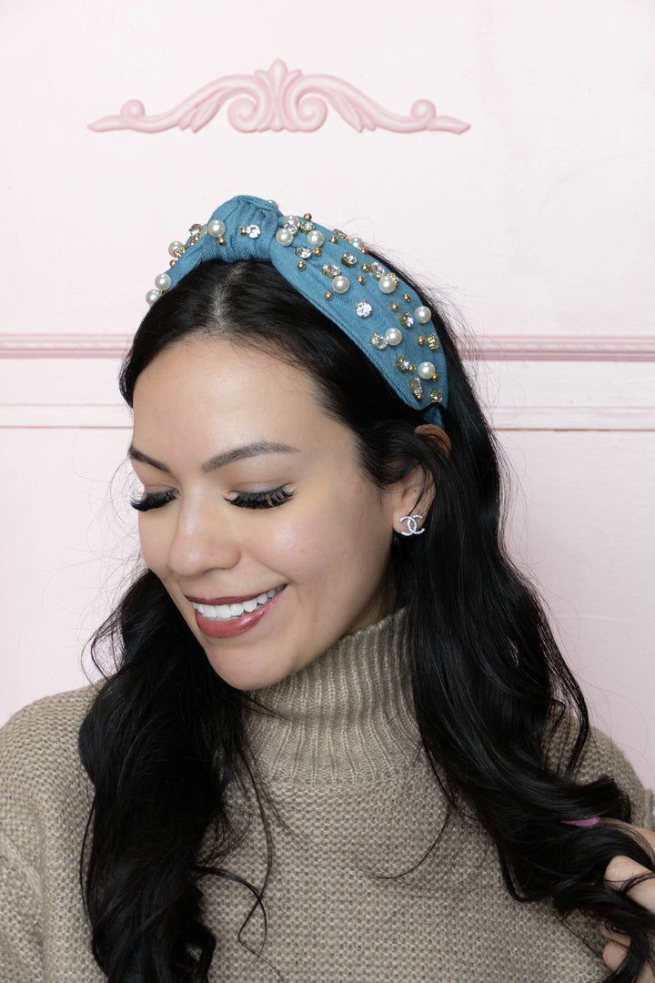 Pearl Jewel Headbands - Denim Blue