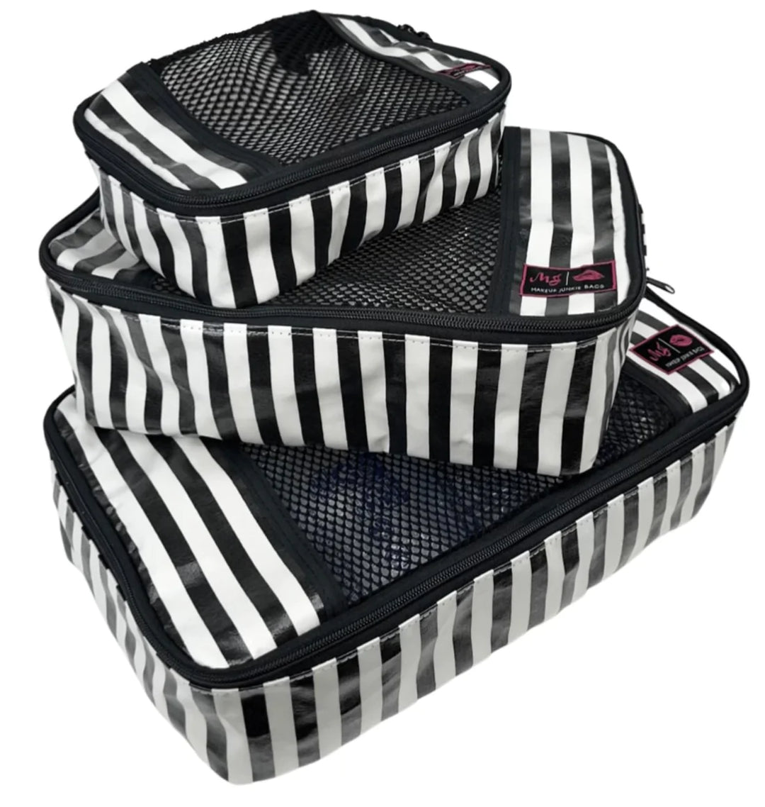 Make up Junkie Bag - Glam Stripe Onyx Packing Cubes *PRE ORDER