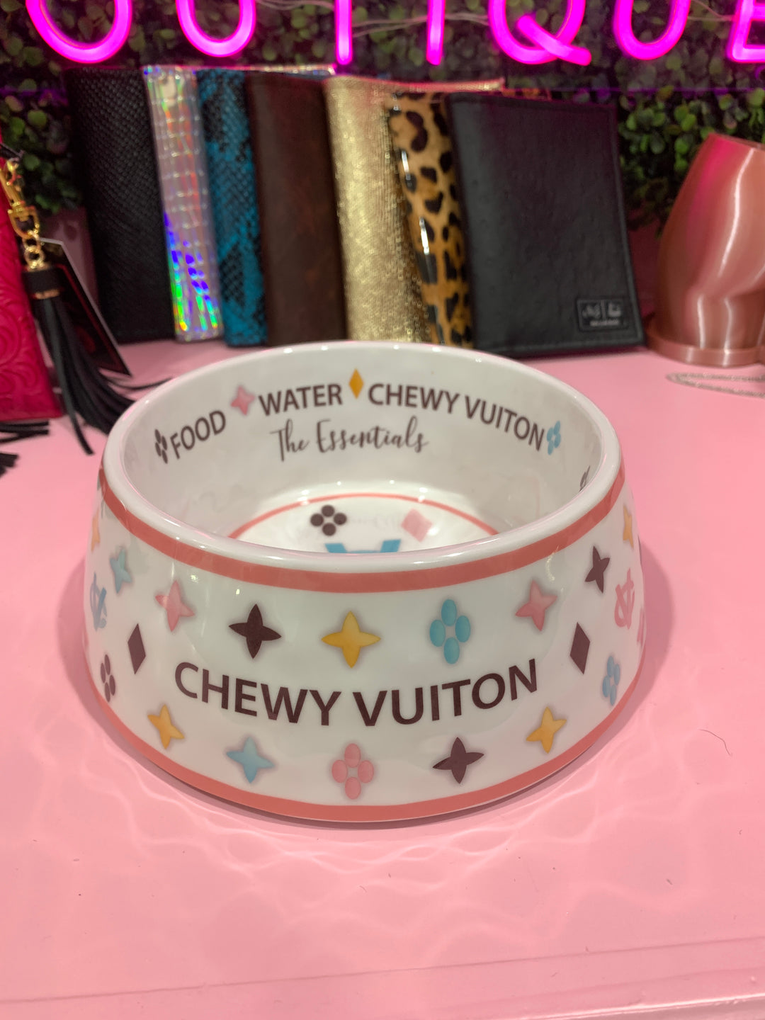 White Chewy Vuiton Bowl